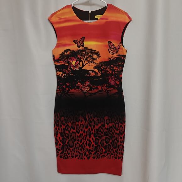 Catherine Malandrino Women size 6 Sunset Safari Butterflys Sheath Midi Dress - Picture 1 of 10